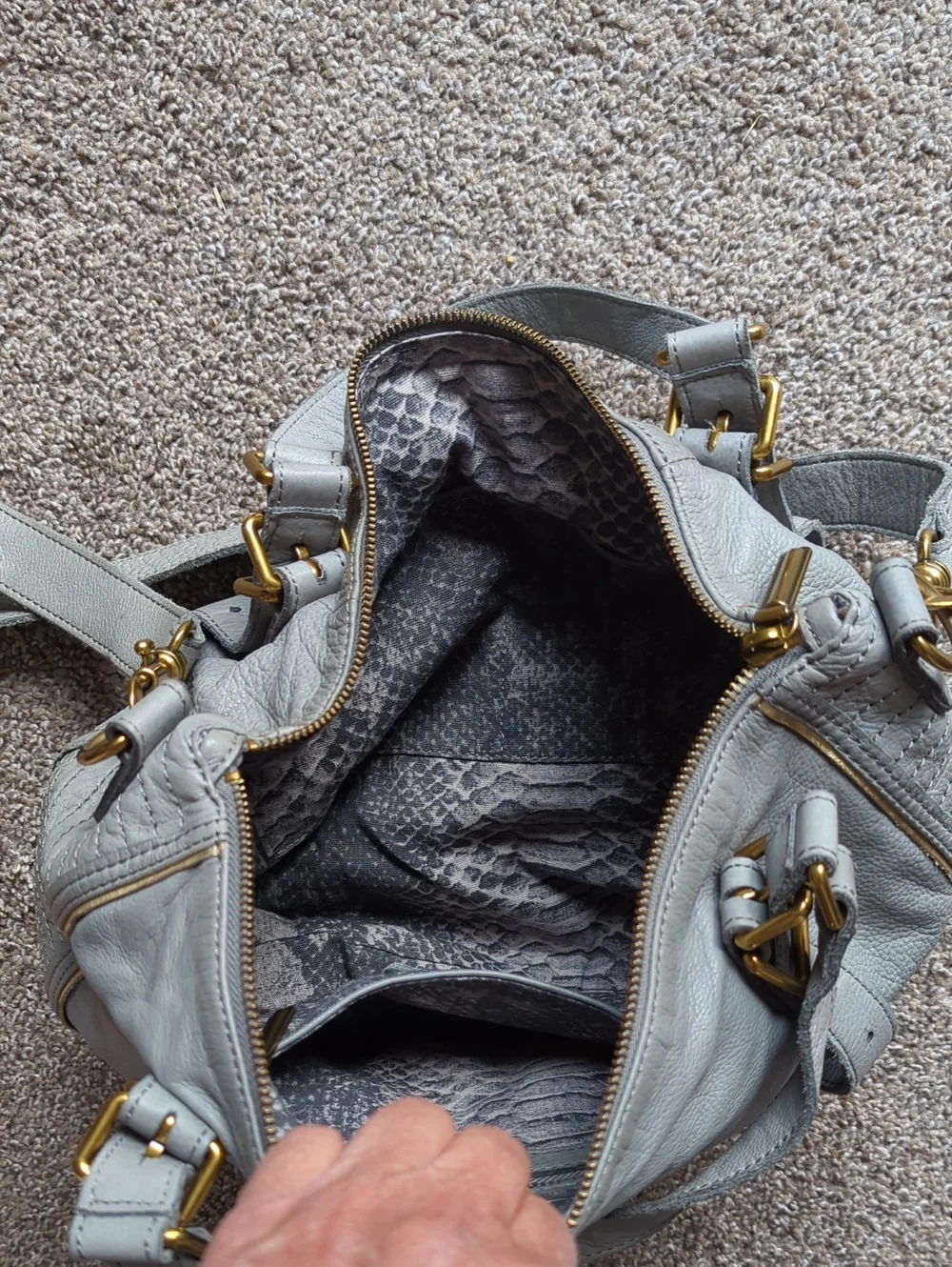 Liebeskin Berlin Gray Leather Elena Satchel Bag